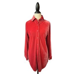 NWT Soft Surroundings Boyfriend Tunic Shirt Velvet Button Down Garnet Size XS